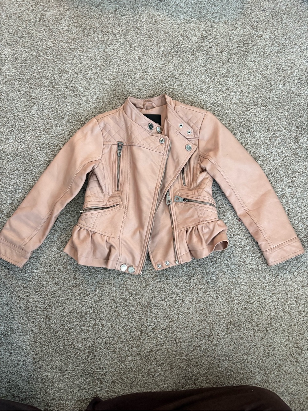 Kids Urban Republic Pink Faux Leather Ruffle-Hem Moto Jacket